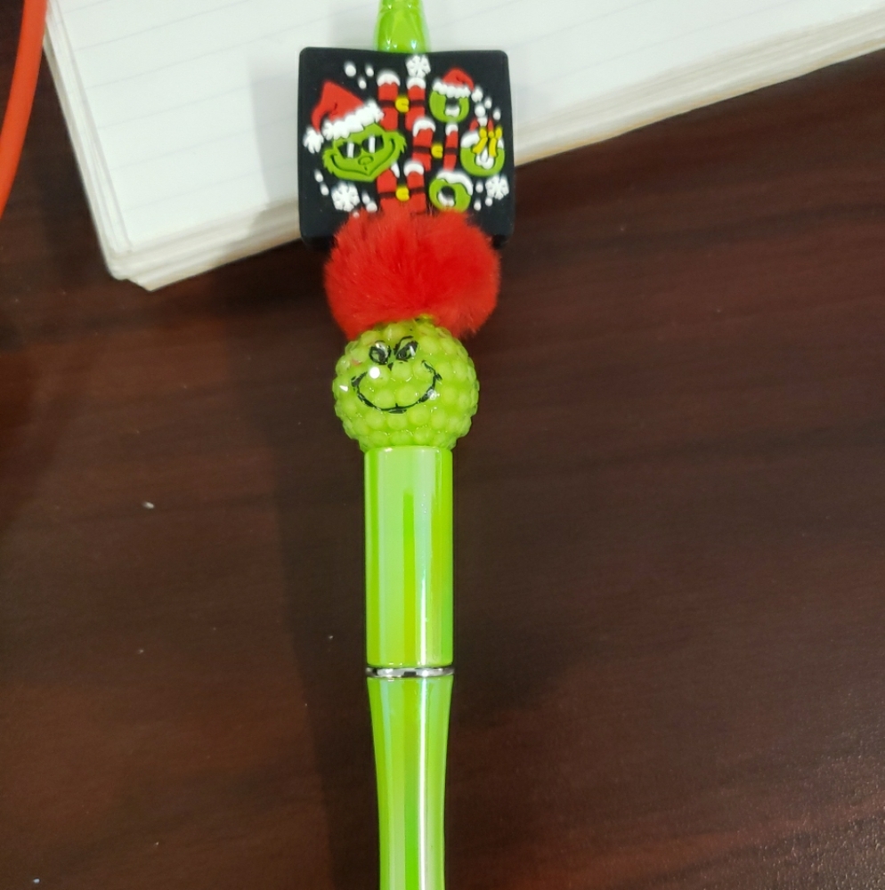New Handmade Christmas Grinch Ho Ho Ho Focal Bead Beaded Pen